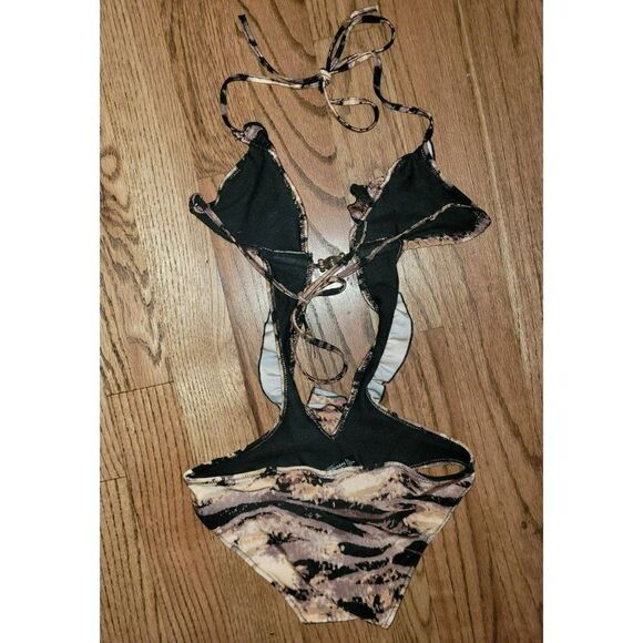 KARDASHIAN KOLLECTION Animal Print Plunge Mono Kini Women's Size Small - Picture 3 of 4